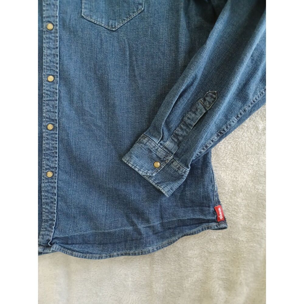 Wrangler 2XL Men Denim Western Snap Shirt Indigo Blue Long Sleeve JSD4AWB Cowboy - Picture 4 of 8